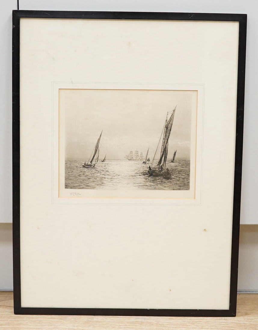 William Lionel Wyllie (1851-1931), etching, Sunshine on the Solent, signed in pencil, 19 x 23cm. Condition - fair to good